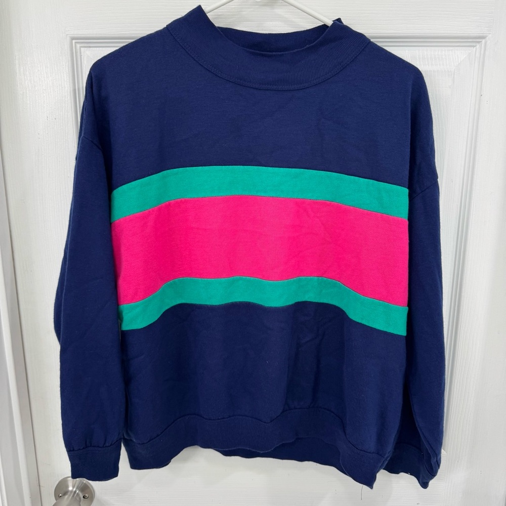 Vintage American‎ Made Colorblock Sweatshirt with Pink and Green Stripes